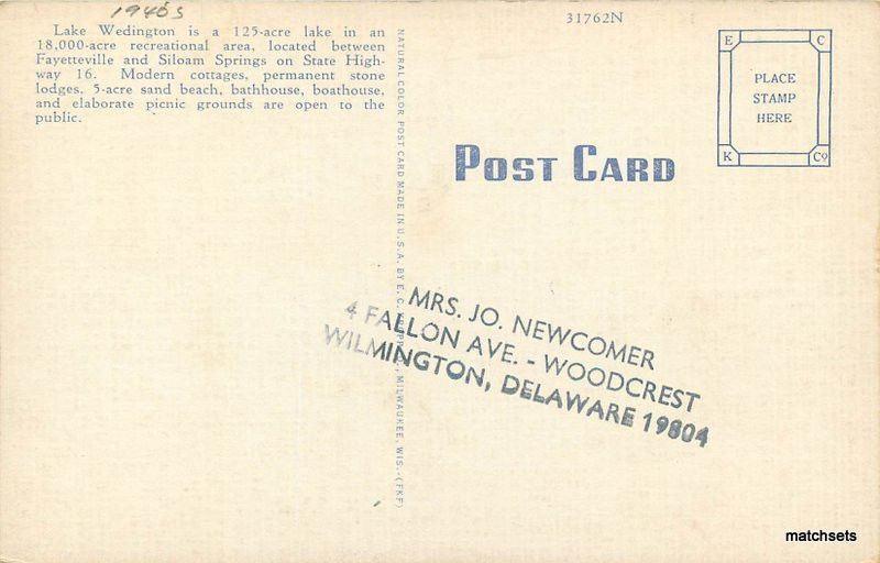 1940s Bath House Pavilion Lake Wedington Arkansas Kropp postcard 10746
