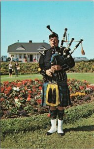 Pipe Major in Tartan Welcome to Nova Scotia NS Bag Pipes Vintage Postcard F96