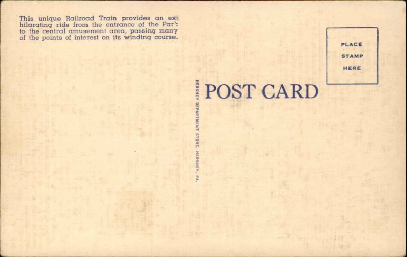 Hershey PA Miniature Railroad Train Ride Hershey Amusement Park Linen Postcard
