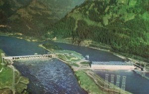 Vintage Postcard 1930's Aerial View Of Bonneville Dam And Power House Oregon