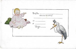 Adorable Birth Announcement Baby and Handsome Stork