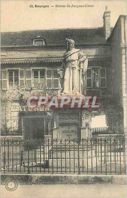 Old Postcard Bourges Jacques Coeur Statue