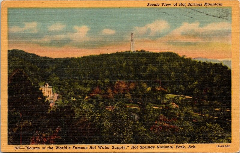 Scenic View Hot Springs Mountain National Park Arkasas AR Linen Postcard PM WOB  