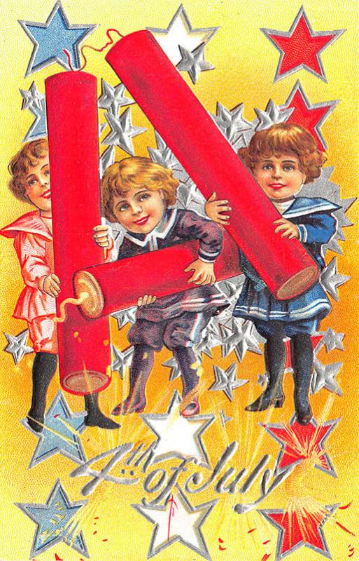 4th of July Children Playing Fire Crackers Postcard 