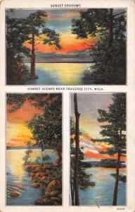 TRAVERSE CITY MI SUNSET SHADOWS~SCENES~HOPKINS CAMERA POSTCARD 1936 PSMK HORTON