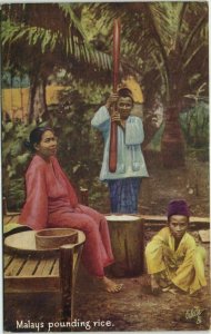 malay malaysia, Malays Pounding Rice (1910s) Raphael Tuck Oilette Postcard