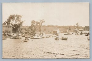 CANADA LAKE BOATING VIEW ANTIQUE REAL PHOTO POSTCARD RPPC