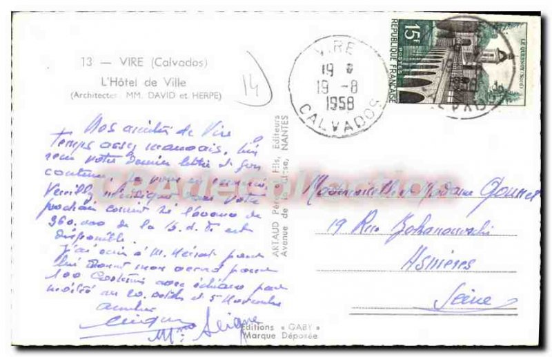 Old Postcard Vire Hotel De Ville