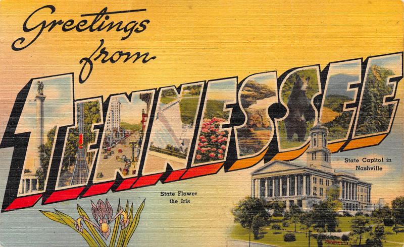 Greetings from Tennessee, Early Linen Postcard, unused