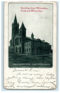 1910 Greetings From Milwaukee Gruss Aus WI, Saint Joseph Church Kirche Postcard
