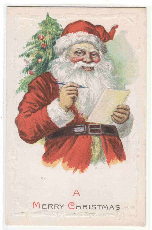 Santa Gift Wish List Pen Merry Christmas 1910c postcard