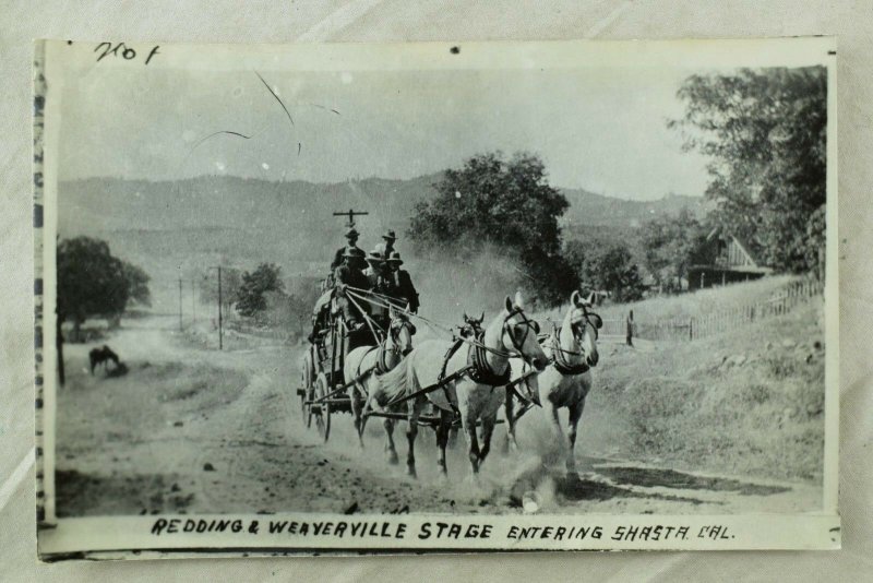 RPPC Redding & Weayerville Stage Entering Shasta, Ca. Vintage Postcard F71