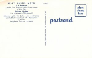 Quinton VA-Virginia, Nelly Custis Motel US Route 60 TV Restaurant Old Postcard