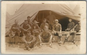 US SOLDIERS GROUP WWI ERA 1913 ANTIQUE REAL PHOTO POSTCARD RPPC