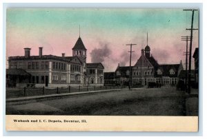 c1910's Wabash And I. C. Depots Train Station Decatur Illinois IL Postcard