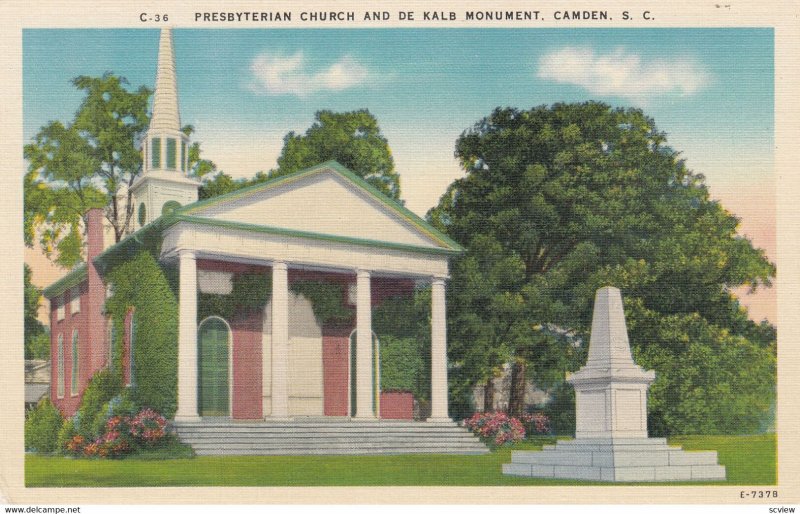 CAMDEN, South Carolina, 1930-1940's; Presbyterian Church And De Kalb Monument