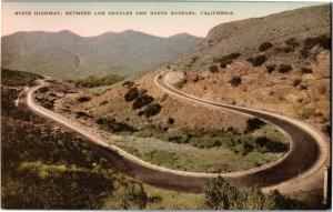 State Highway Los Angeles Santa Barbara CA Hand Colored Vintage Postcard R12