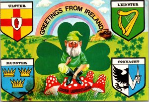 Postcard Greetings from Ireland Lucky Leprechaun  provincial coat of arms