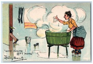 Dudley Hardy Signed Postcard Angry Woman Doing Laundry Why Smith Left Home