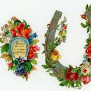 Victorian Die-Cuts 1870's-90's Lucky Horseshoes Flowers Lot Of 4 Fab! X56