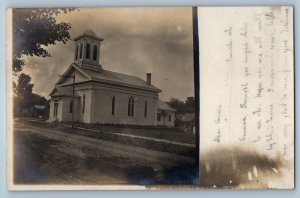 c1905 Church Scene Street Dirt Road Savona New York NY RPPC Photo Postcard