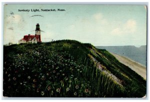 Nantucket Massachusetts MA Postcard View Of Sankaty Light Lighthouse 1916 Posted