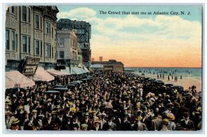 1917 The Crowd That Met Me Crowd Beach At Atlantic City New Jersey NJ Postcard