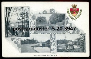 h3491 - ST. JOHN NB Postcard 1900s Rockwood Park Multiview. Patriotic Crest