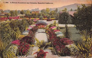 CALIFORNIA c1910 Postcard Private Residence and Grounds Flowers