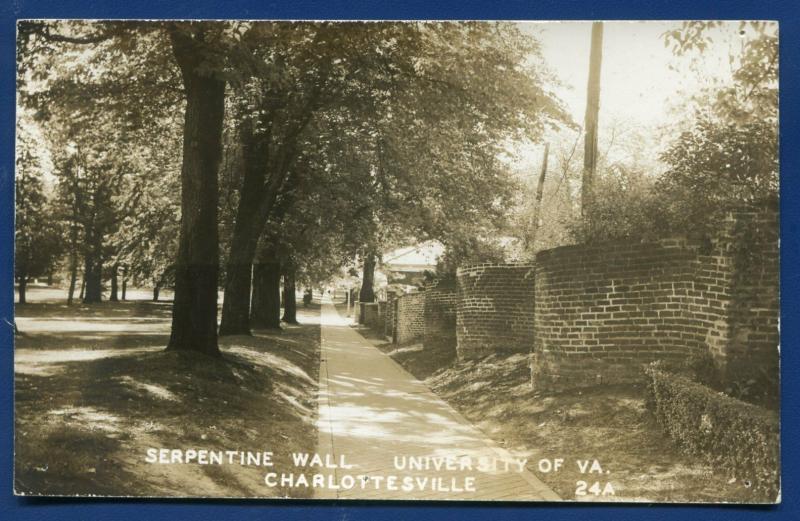 Charlottesville University Virginia va Serpentine Wall real photo postcard