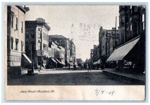 1908 Main Street Scene Shops Carriages Rockford Illinois IL Antique Postcard