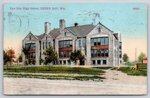 Green Bay Wisconsin~East Side High School Old Brick Bldg~Chimneys~1910 Postcard