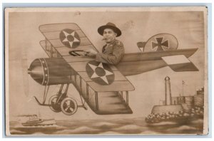 WWI Postcard RPPC Photo Soldier Surreal Fantasy German Airplane Fair c1940's