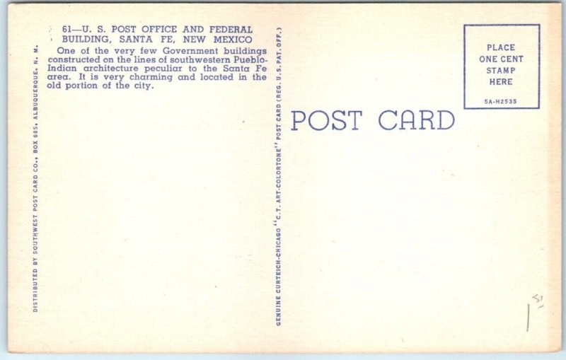 Postcard - U. S. Post Office And Federal Building - Santa Fe, New Mexico