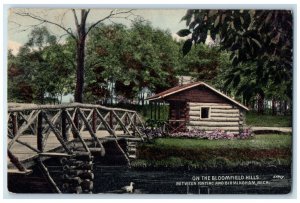 1910 Bloomfield Hills Wooden Bridge Between Pontiac Birmingham Michigan Postcard