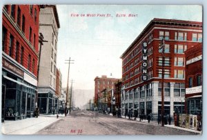 Butte Montana MT Postcard View Of West Park Street Symons Building Scene Vintage