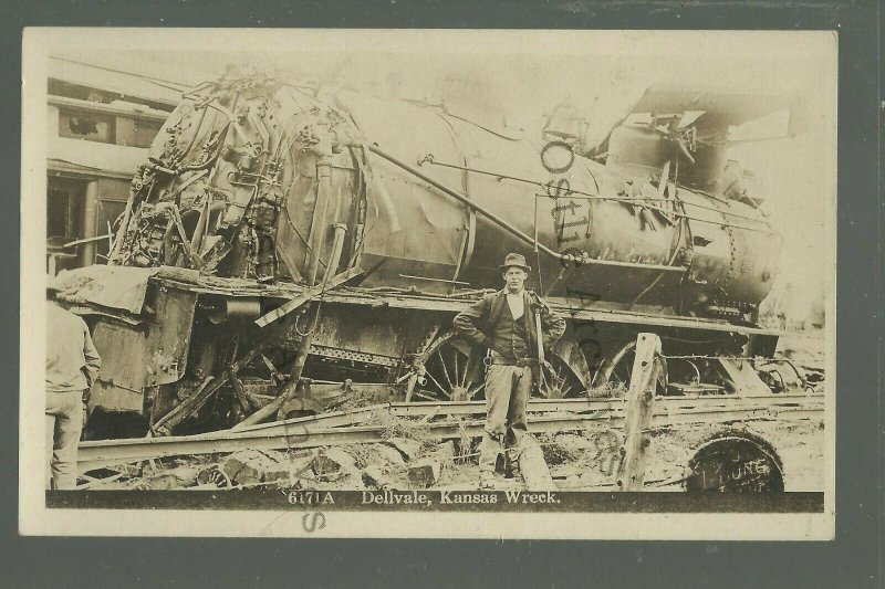 Dellvale KANSAS RPPC c1910 TRAIN WRECK Disaster nr Norton GHOST TOWN Zercher