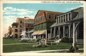 Virginia Beach VA Cottage Line Flower Beds c1920 Postcard