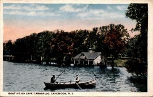 Fishing, Boating on Lake Carasaljo, Lakewood NJ Pre Linen Vintage Postcard F10