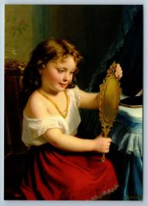 LITTLE GIRL with Mirror Interior Fashionista New Unposted Postcard