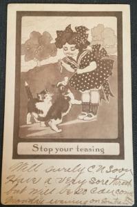 Vintage Postcard Used “Stop your teasing..” RPO cancellation Atch..LB