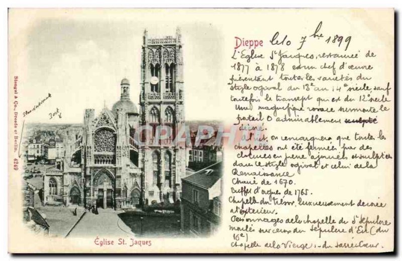 Old Postcard Dieppe Eglise Saint Jacques Map 1899