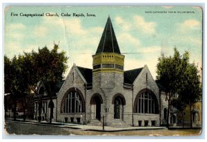 1911 First Congregational Church Exterior Building Cedar Rapids Iowa IA Postcard