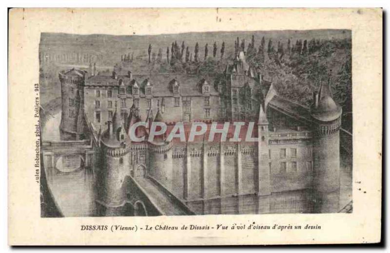 Postcard Old Dissais Chateau de Dissias View has a straight after a drawing of