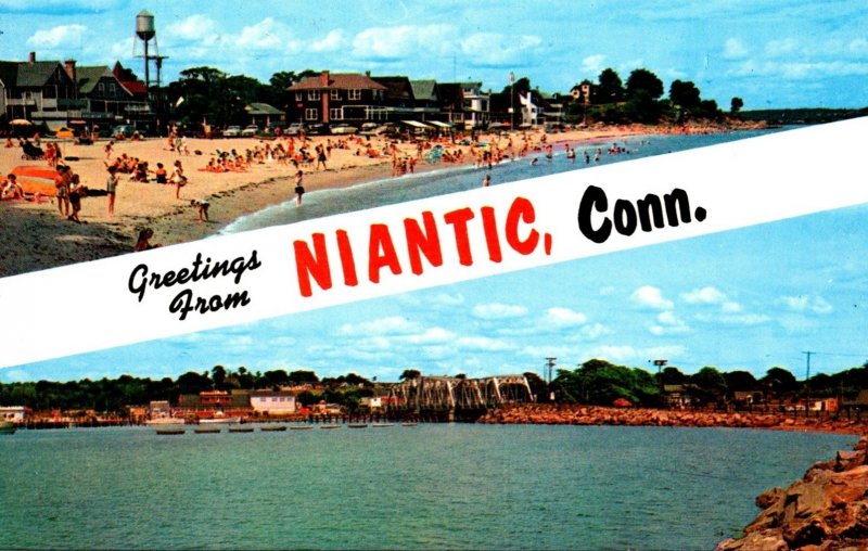 Connecticut Niantic Greetings Showing Crescent Beach Niantic Bay and Railroad...