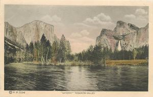 H.P. 3 5-6. Gateway Yosemite Valley Handcolored Postcard-Size Card. Blank Back