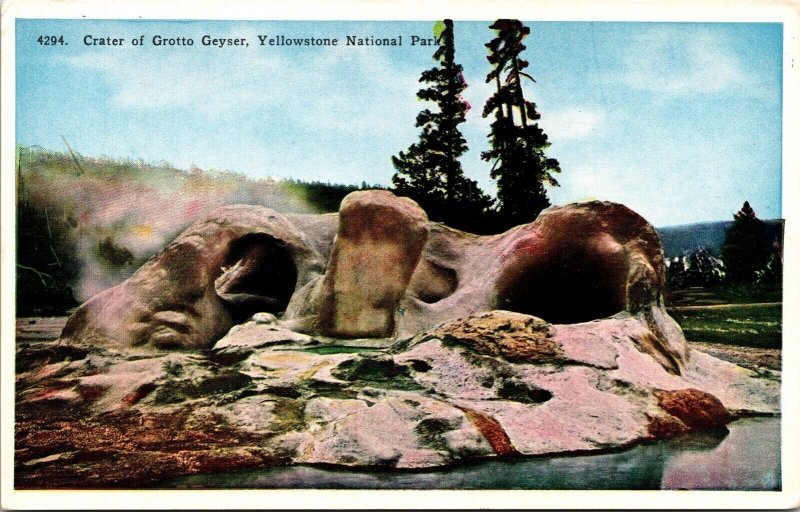 Grotto Geyser Yellowstone National Park Wyoming Scenic Landscape WB Postcard 