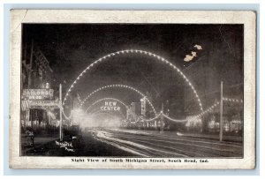 c1910 Night View of South Michigan Street, South Bend IN Antique Postcard 