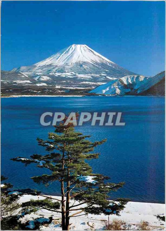 Modern Postcard Snow Covered Mt Fuji icts Perfect Cone Shape Against Blue Ski...