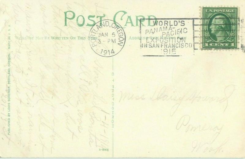 St Helen's Hall, Portland Oregon 1914 Postcard Panama Pacific Expo Cancel